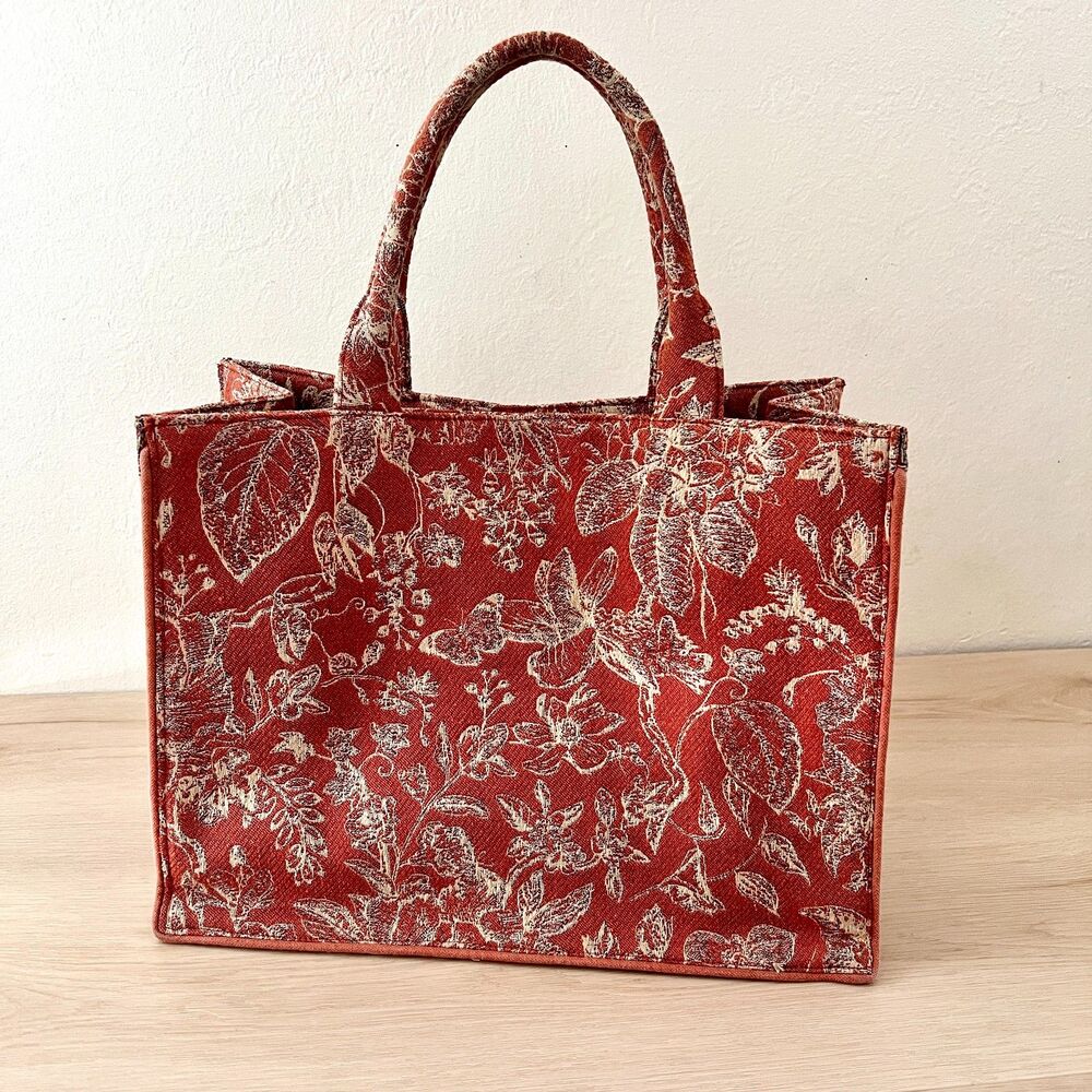 Antik Kraft Isabella's Blossom Floral Jacquard Structured Top Handle Book Tote